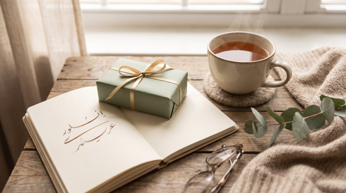 Cadeau emballé et cahier d'apprentissage, symbole d'un nouveau départ