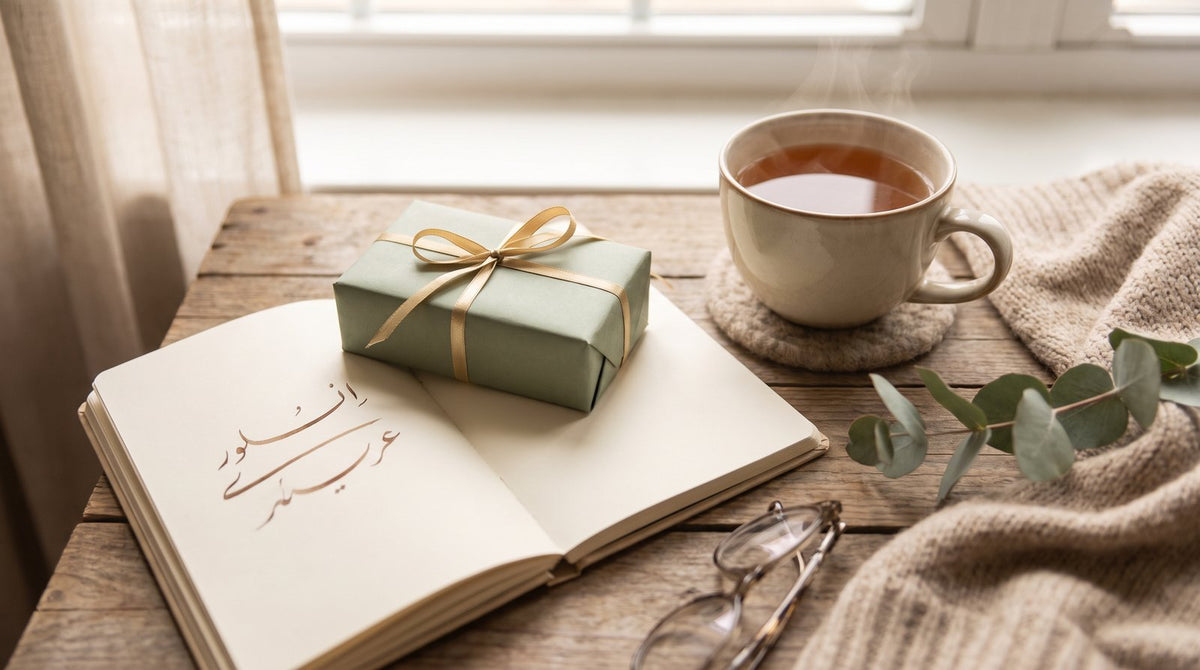 Cadeau emballé et cahier d'apprentissage, symbole d'un nouveau départ