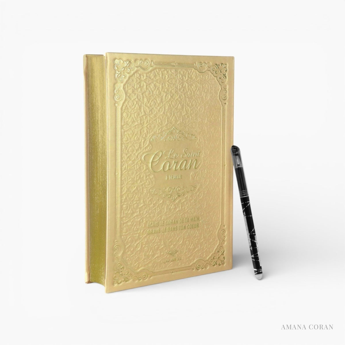 Coran à tracer, couverture dorée avec stylo
